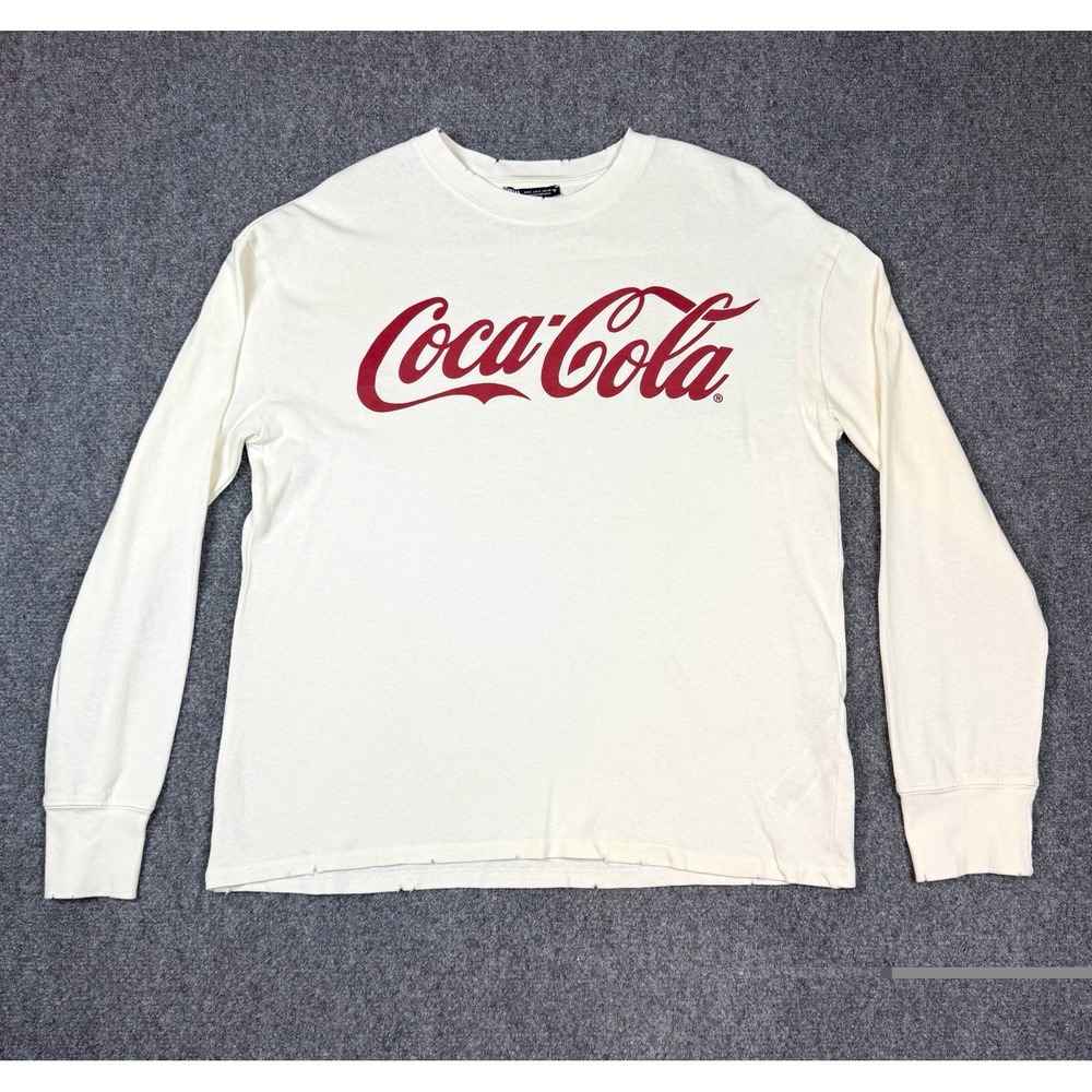 Coca-Cola White Long Sleeve Shirt with Red Logo Soda Theme Size Small